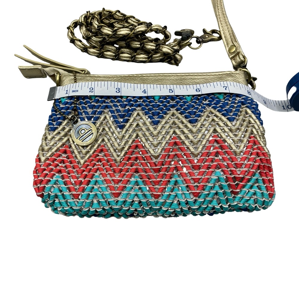 Big Buddha Woven Chevron Wristlet Crossbody Bag Gold Multi Zig Zag Small Bag - Picture 4 of 7